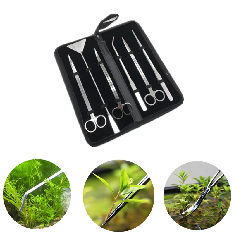 

6 шт./компл. инструменты для аквариума комплект растений Нержавеющая сталь Пинцет Ножницы для очистки воды растения аквариума Аксессуары 3/4...