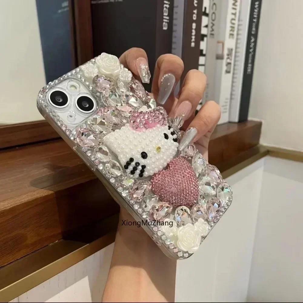 Чехол Sanrio Hello Kitty для Samsung S25 S24 S20 S22 S23 Ultra S21 Plus S10 с бриллиантовым сердечком и