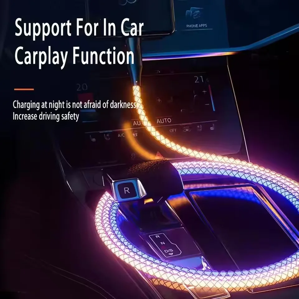Фото Кабель для быстрой зарядки RGB USB-A на Type-C, 66 Вт, светящийся, для iPhone 16, 15, Xiaomi, Samsung, POCO, PD, USB-C, для передачи данных №5