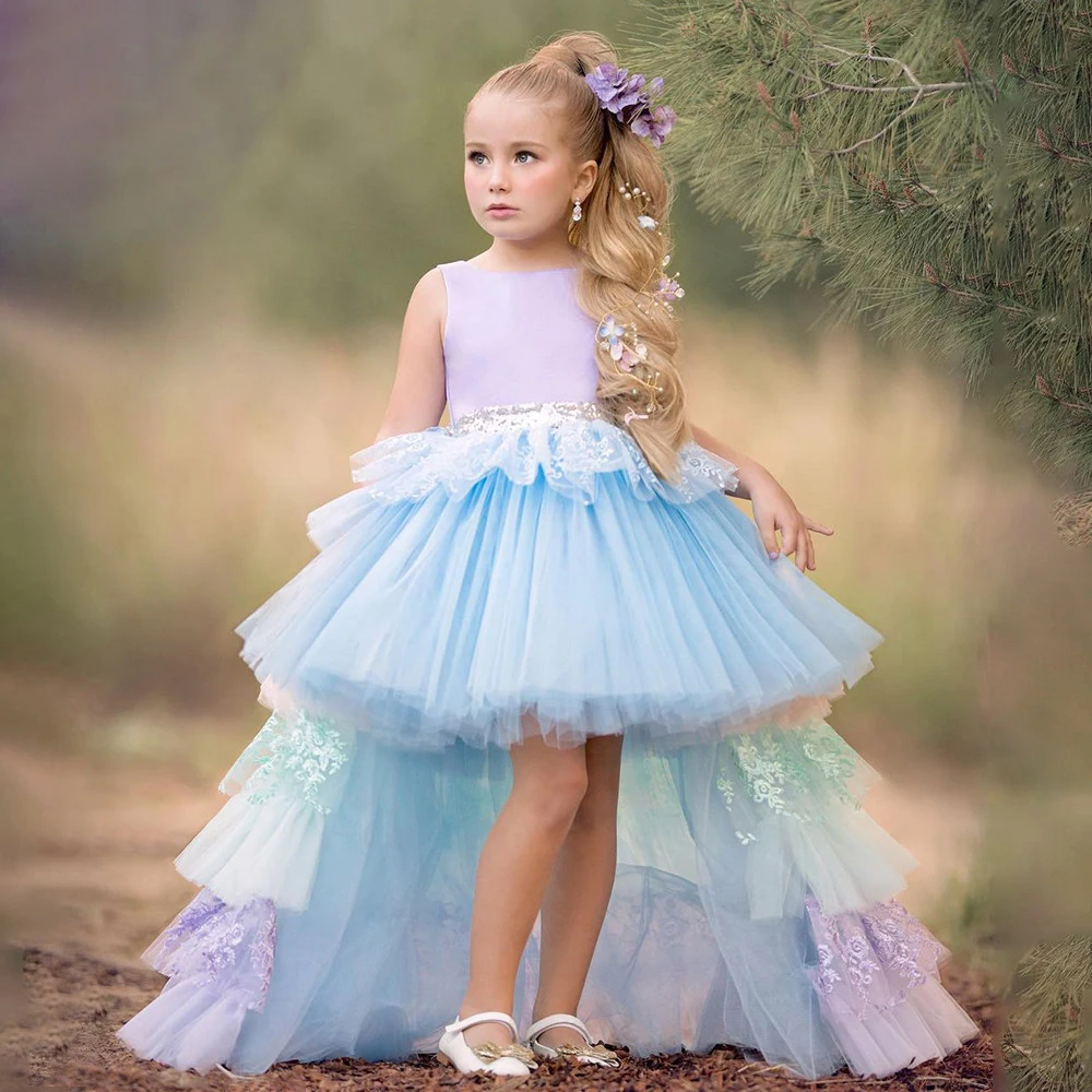 

Mvozein Puffy Lace Baby Girl Party Dress Kids Layers Flower Girl Dresses Hi-Low Princess Dress Cute First Communion Gowns
