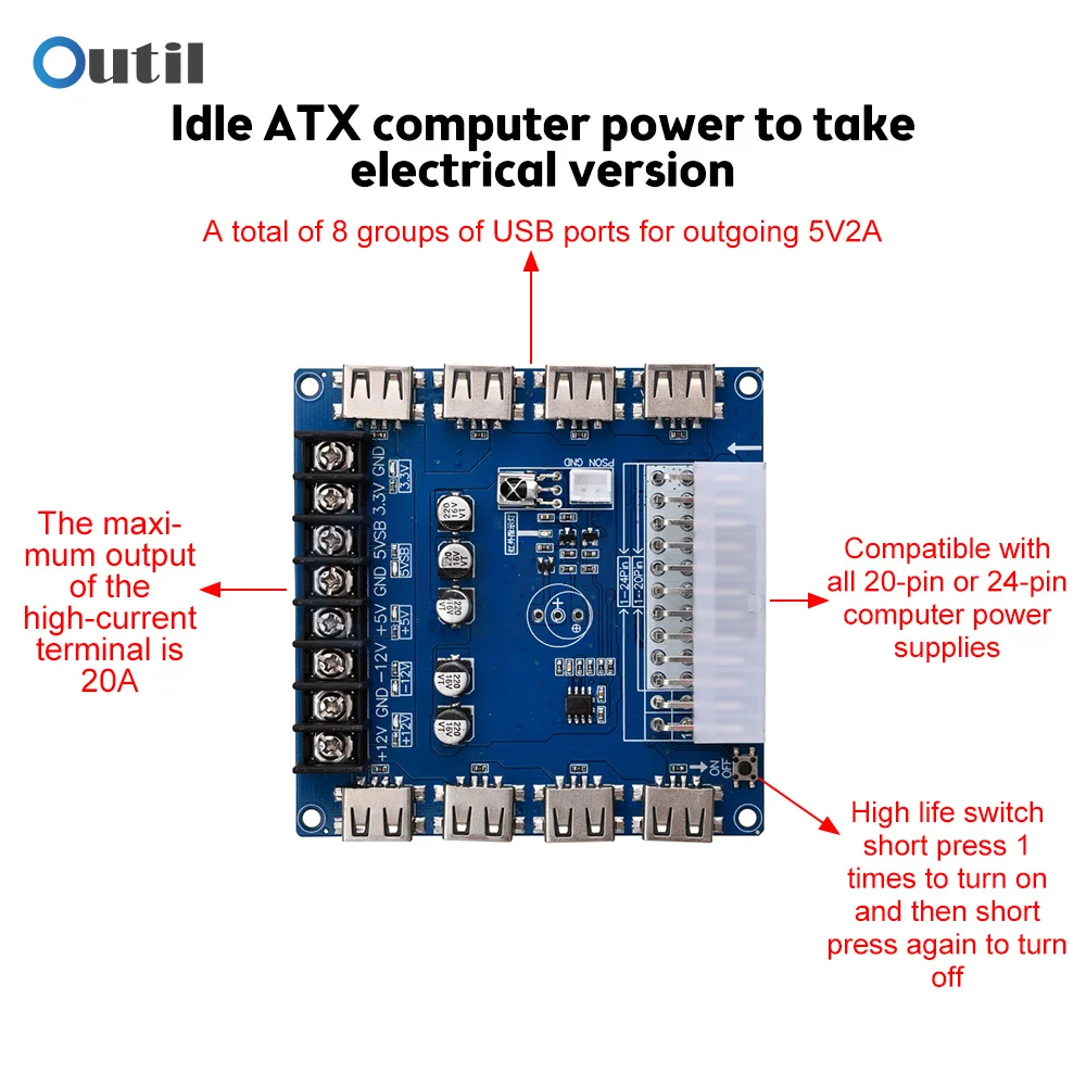 USB-зарядка для компьютерного шасси, блок питания Cupply ATX, плата адаптера с инфракрасным блоком питания для настольного компьютера, внешняя мощность для 20Pin