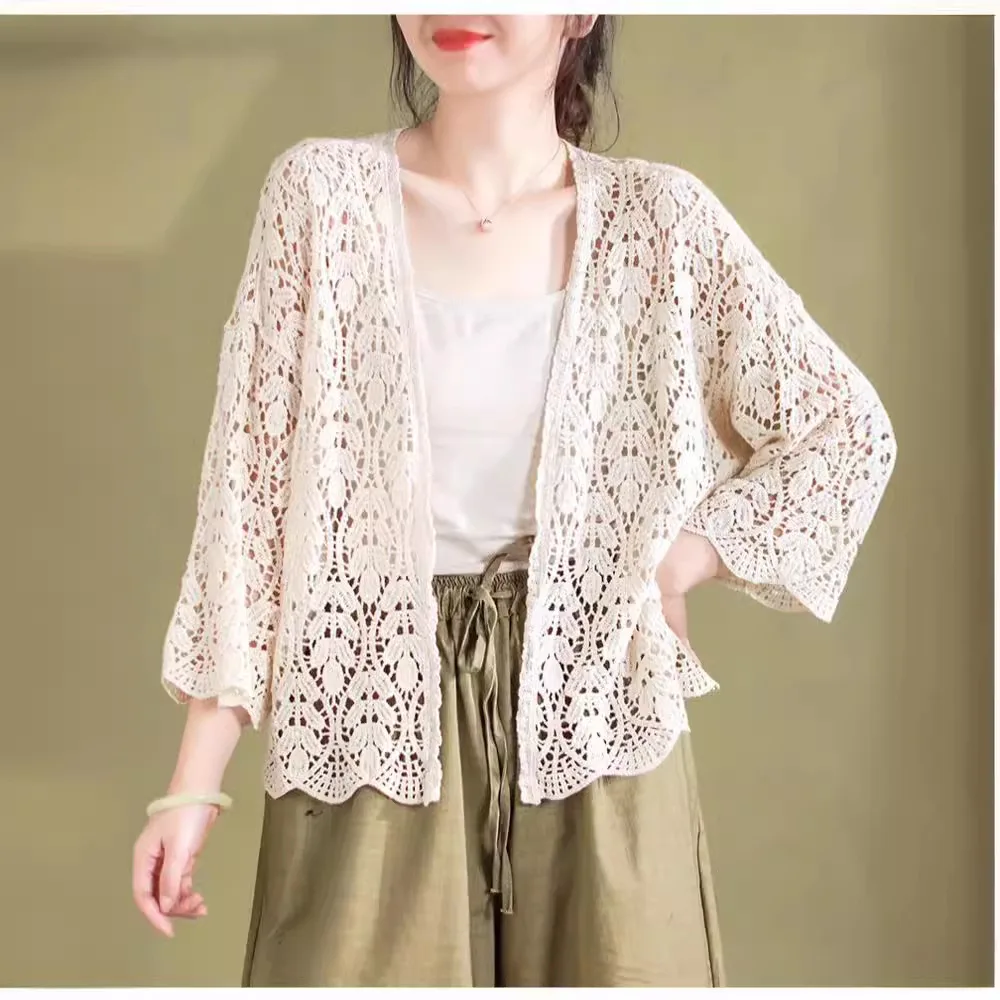 Женский вязаный кардиган в стиле ретро хлопковая Ажурная шаль литературном и