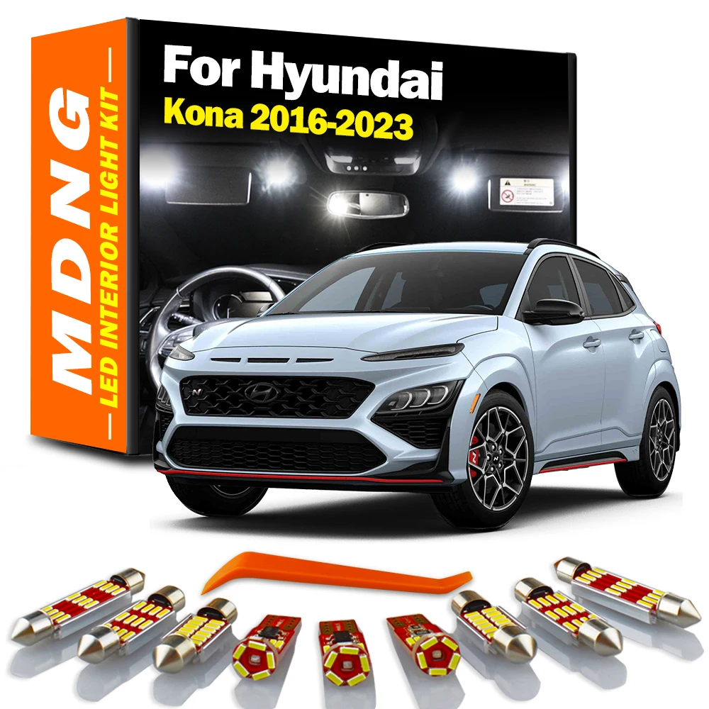 

MDNG 13Pcs LED Interior Dome Map Plate Light Car Bulbs Kit For Hyundai Kona N EV 2016 2017 2018 2019 2020 2021 2023 Accessories