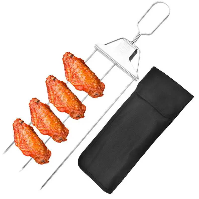 

3-Prong Kabob Skewers For Grilling 3-Way Roasting Sticks Grill Anti-rust Stainless 14.7 In With Oxford Cloth Bag Sausages Skewer