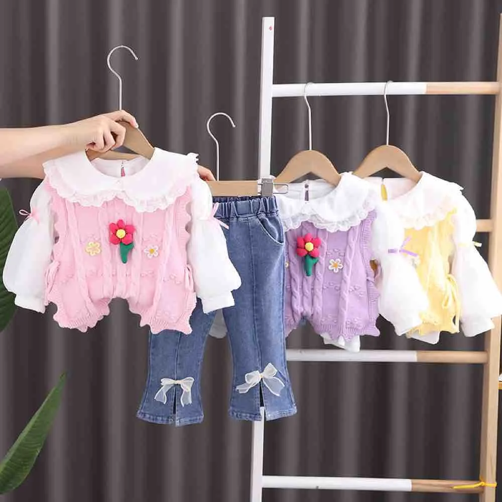

Kawaii Sanrio Anime Child Clothes Korean Version Jacket Jeans Spring Autumn Three Piece Suit Western Style Clothing Trendy Gifts