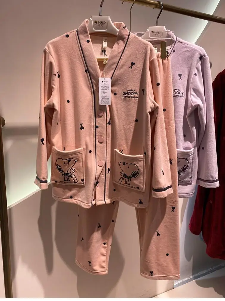 2024 Autumn and Winter New Women Pajamas Cardigan Japan fashion Warm Island Velvet Cartoon Thickened Home Wear Set