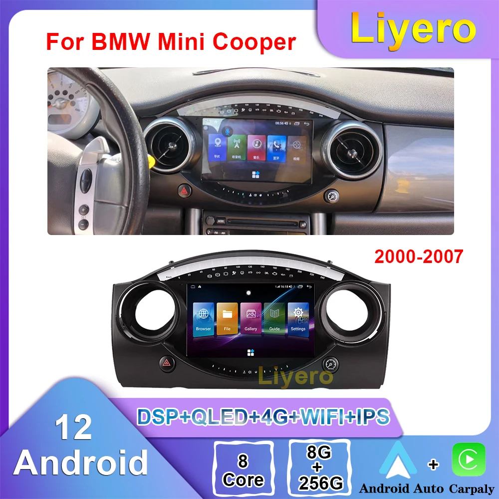

Liyero Car Radio For BMW Mini Cooper R50 R52 R53 2000-2007 CarPlay Android Auto GPS Navigation DVD Multimedia Player Stereo 4G