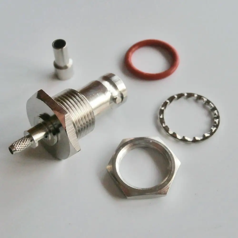

BNC Female Window Plug with Bulkhead Panel Mount Nut Crimp for RG316 RG179 RG174 LMR100 RF connector Adapter BRASS
