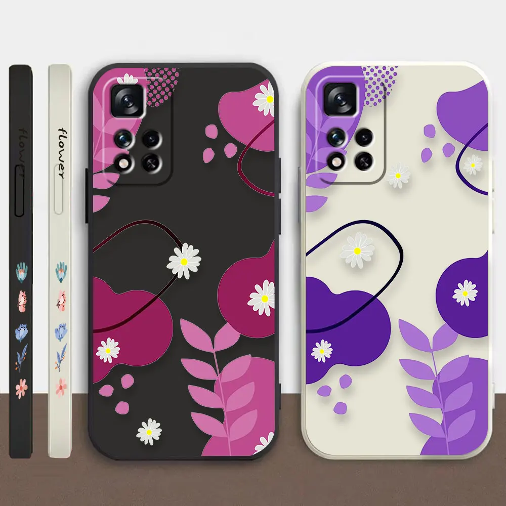 

Phone Case For Redmi Note 12 11 11T 11R 11S 10 9T 8 7 7S PRO PLUS 4G 5G Case Cover Fundas Cqoues Shell Capa Red Purple Flowers