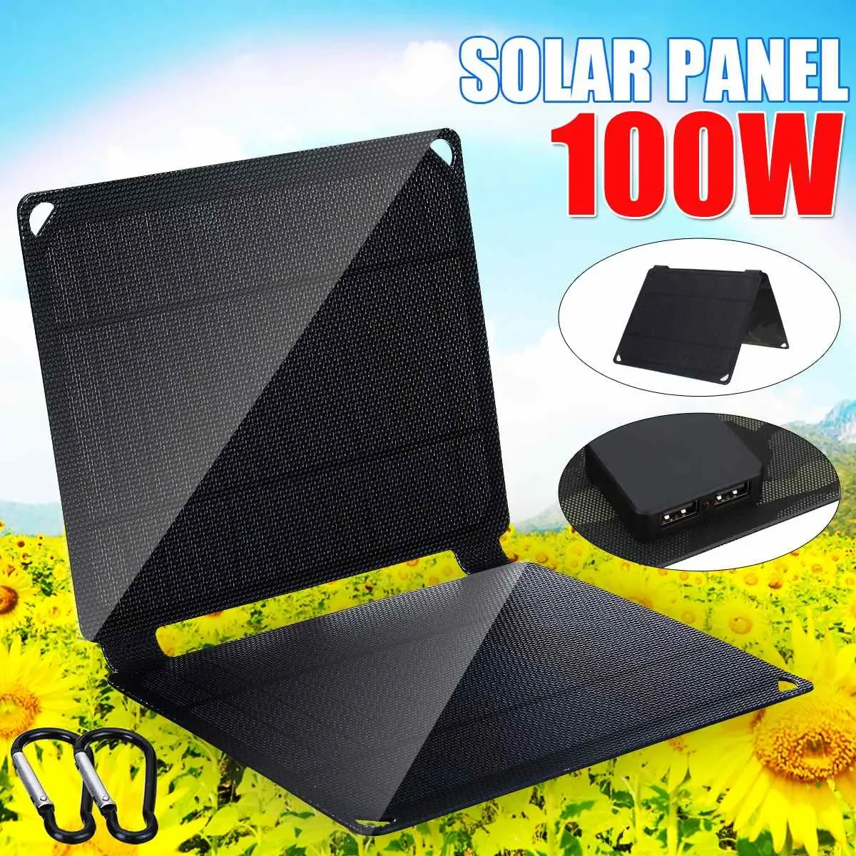 

100W Folding Solar Panel 6V Solar Cell Portable Sun Power Waterproof Foldable USB Port Charger Mobile Power Bank for Phone