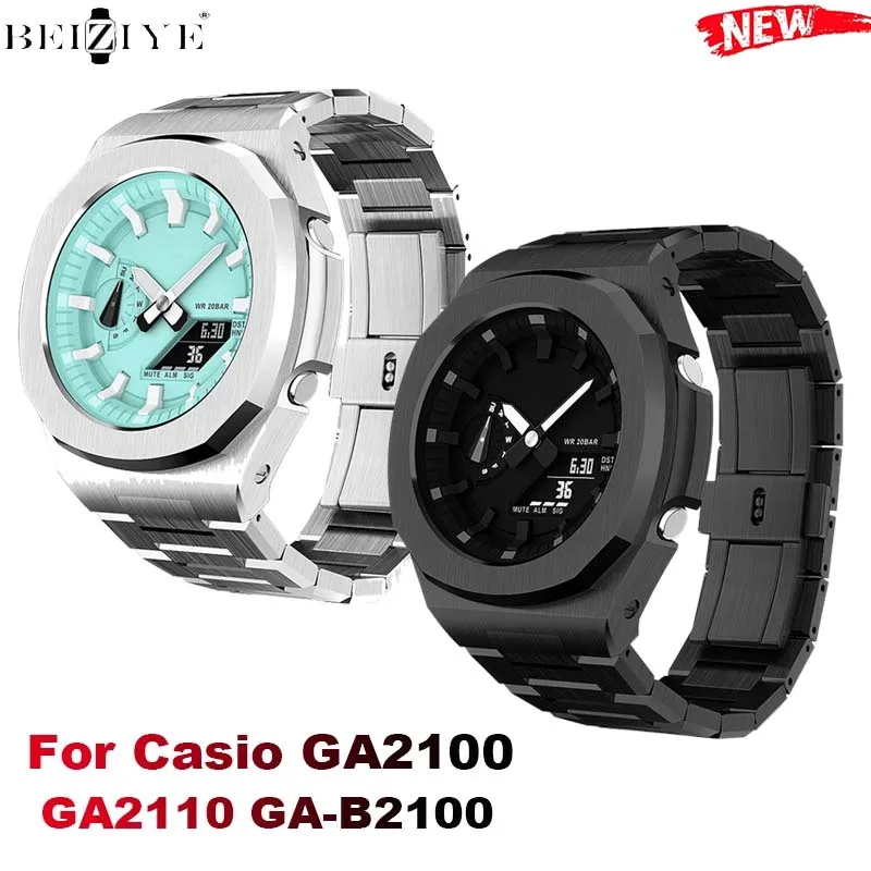 

Stainless steel strap+Metal case Correa For Casio G Shock GA2100 GA2110 GA-B2100 duro bracelet metal Modification Kit