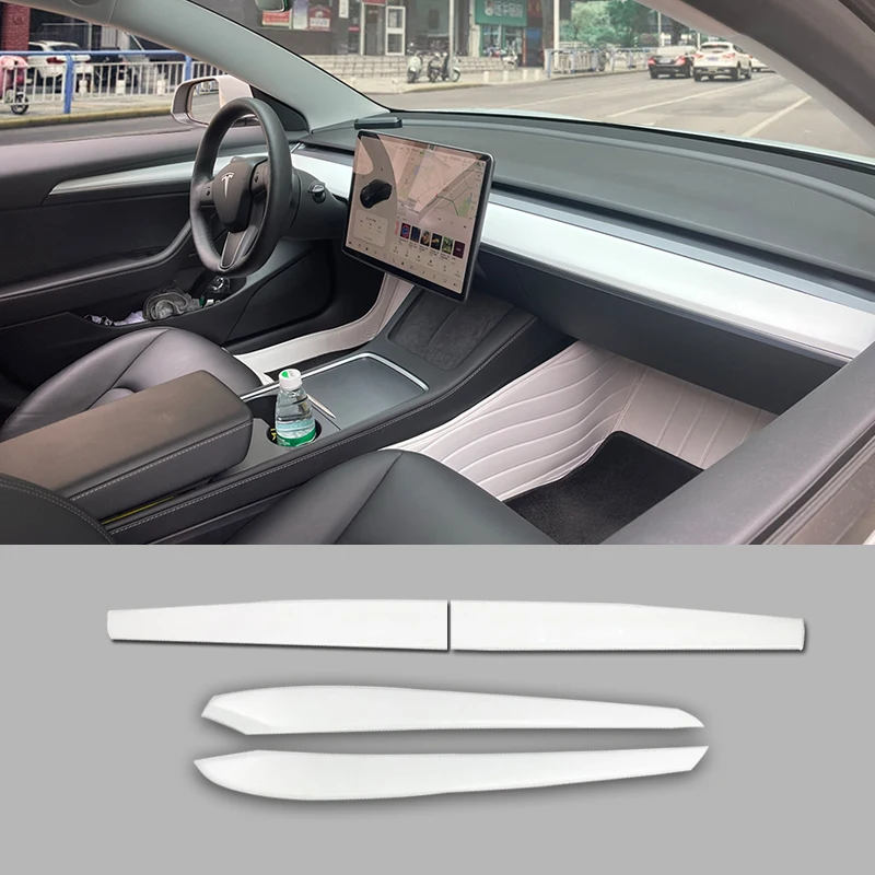 

ABS 2-Piece Dashboard & Door Wood Trim Cover For Tesla Model Y & Model 3 2022 2021 2020-2018 interior Dash Decor Panel