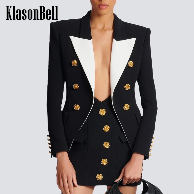5 17 KlasonBell розовый золотистый Блейзер на пуговицах с лацканами и присборенным