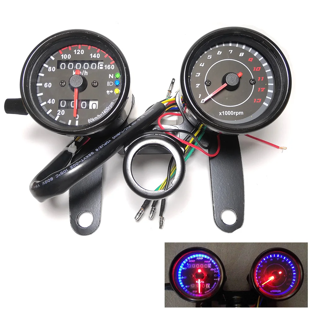 

Motorcycle Odometer LED Backlight 1-140km/h Speedometer Cafe Racer Instrument Tachometer Motorbike Scooter Gauge