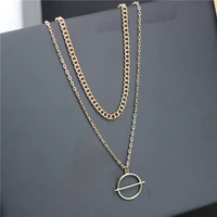 anslow 2022 new simple design fashion gold plated circular geometry pendant necklace for women party birthday gift low0148an