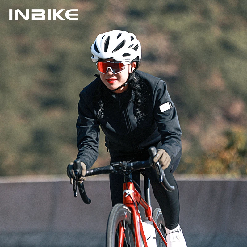 Женская велосипедная куртка INBIKE теплая флисовая ветрозащитная с длинным рукавом