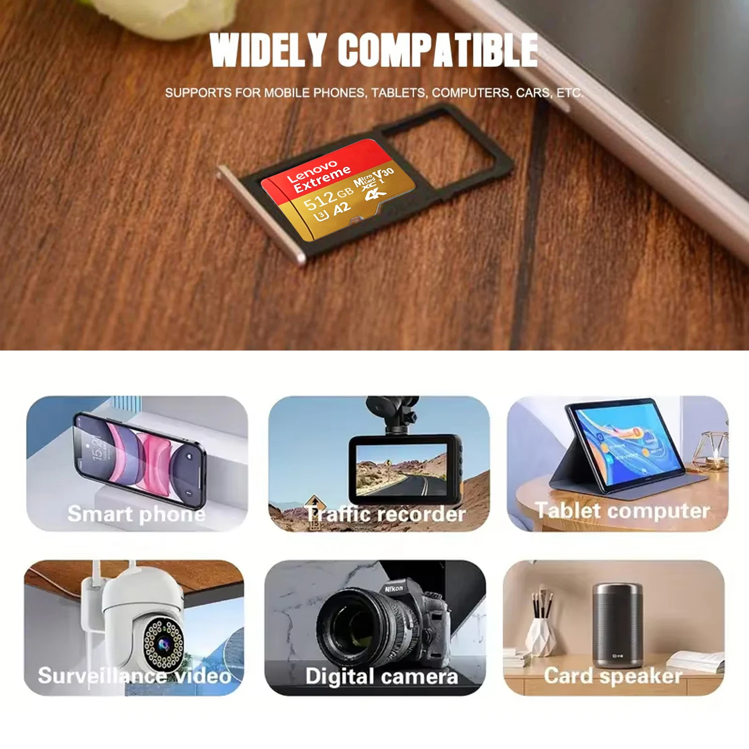 Фото Карта памяти Lenovo Extreme Pro Micro SD 128 ГБ 256 ГБ 512 ГБ, высокоскоростная карта Micro SD V60 U3 TF, Mini SD для телефона и камеры. №5