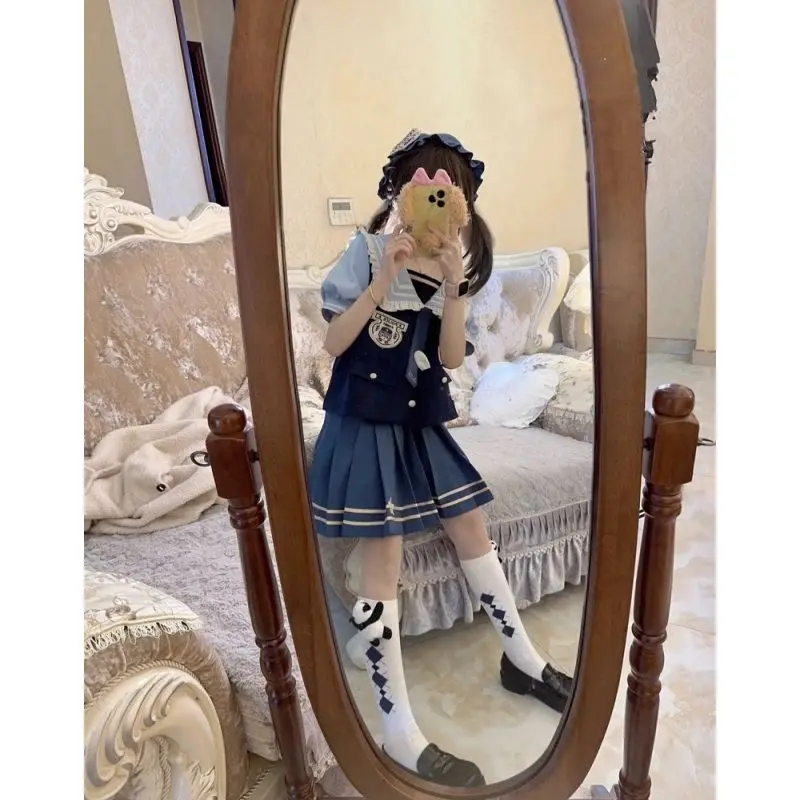 Японский костюм с юбкой JK в стиле &quotЛолита&quot рубашка воротником и оборками