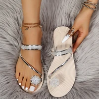 women shoes set toe sandals summer new womens beach sandals rhinestoneone word flat slippers outside female slides 2022