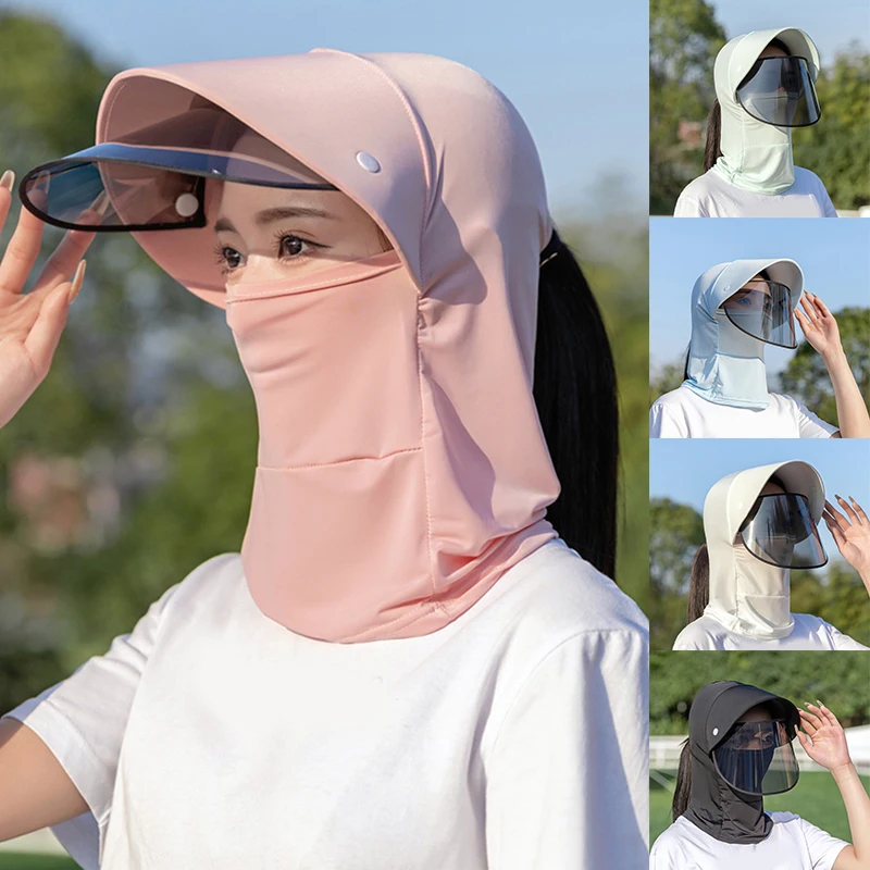 

Ice Silk Foldable Version Hat With Mask Anti-UV Neck Cover Hat Women's Outdoor Electric Sun Hat Wide Brim Summer Sun Protective