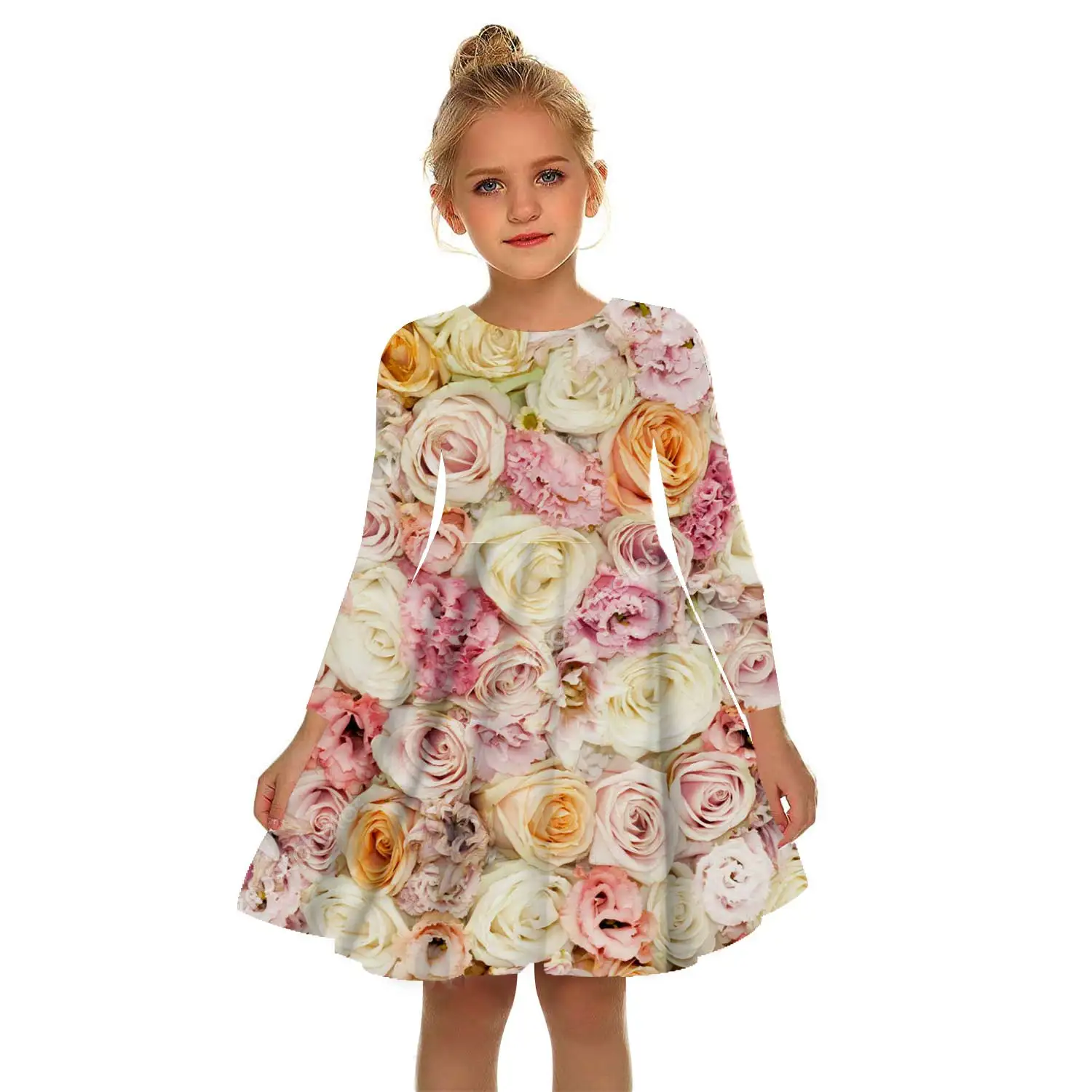 

2022 New Kids Girls 3D Print Long Dresses Fashion Casual Baby Shower Autumn Everyday Dresses