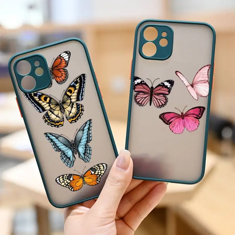 

butterfly Phone Case For iPhone 13 12 11 Mini Pro XR XS Max 7 8 Plus X Matte transparent Back Cover