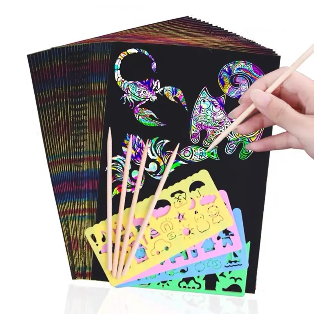 

Scratch Art Paper DIY Colorful Handmade Nontoxic Drawing Templates Scraping Papers Kindergarden Painting Toy Kids Gift