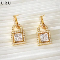 modern jewelry high quality aaa zircon earrings popular style delicate design metal brass square drop earrings for women gift