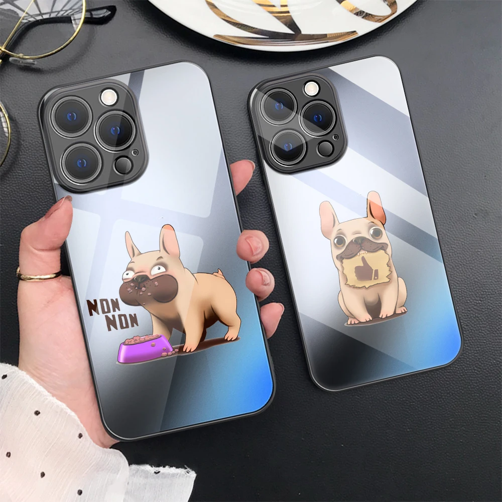 

Phone Case For iPhone 14 Plus 13 ProMax Mini Funny Pet Dog Tempering Glass Cases For iPhone 12 Pro 11 XR SE Black Soft TPU Cover