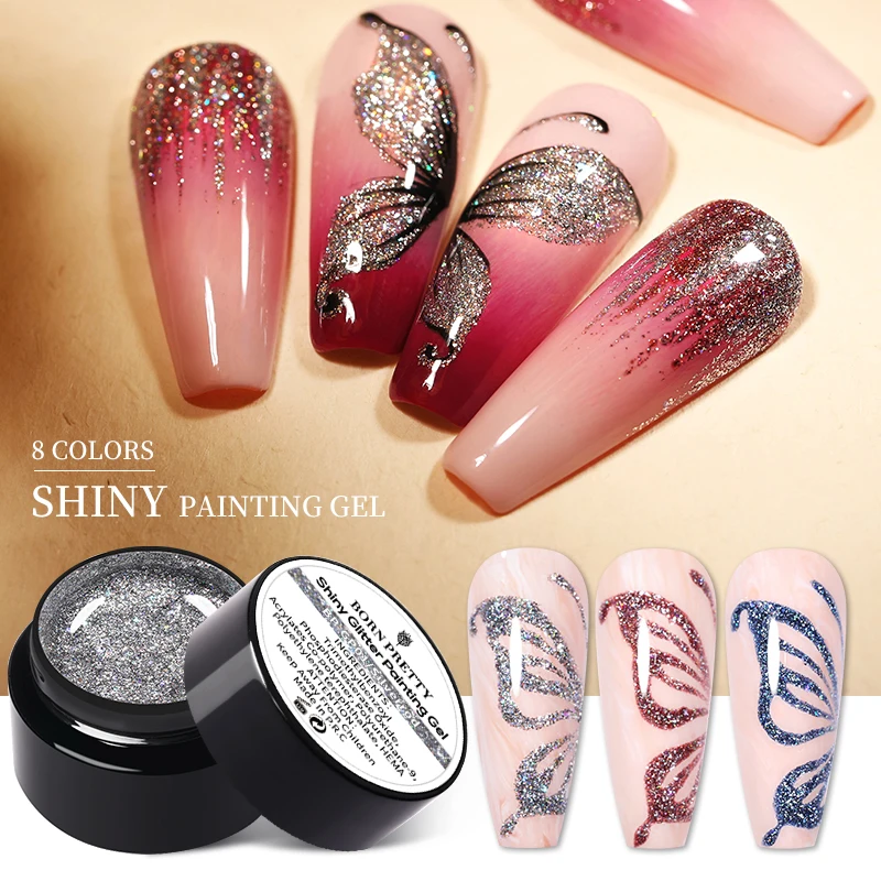 

BORN PRETTY Shining Polish Glitter Metal Painting UV Gel 5ml Nail Art Liner Drawing For Nails Art Manicure