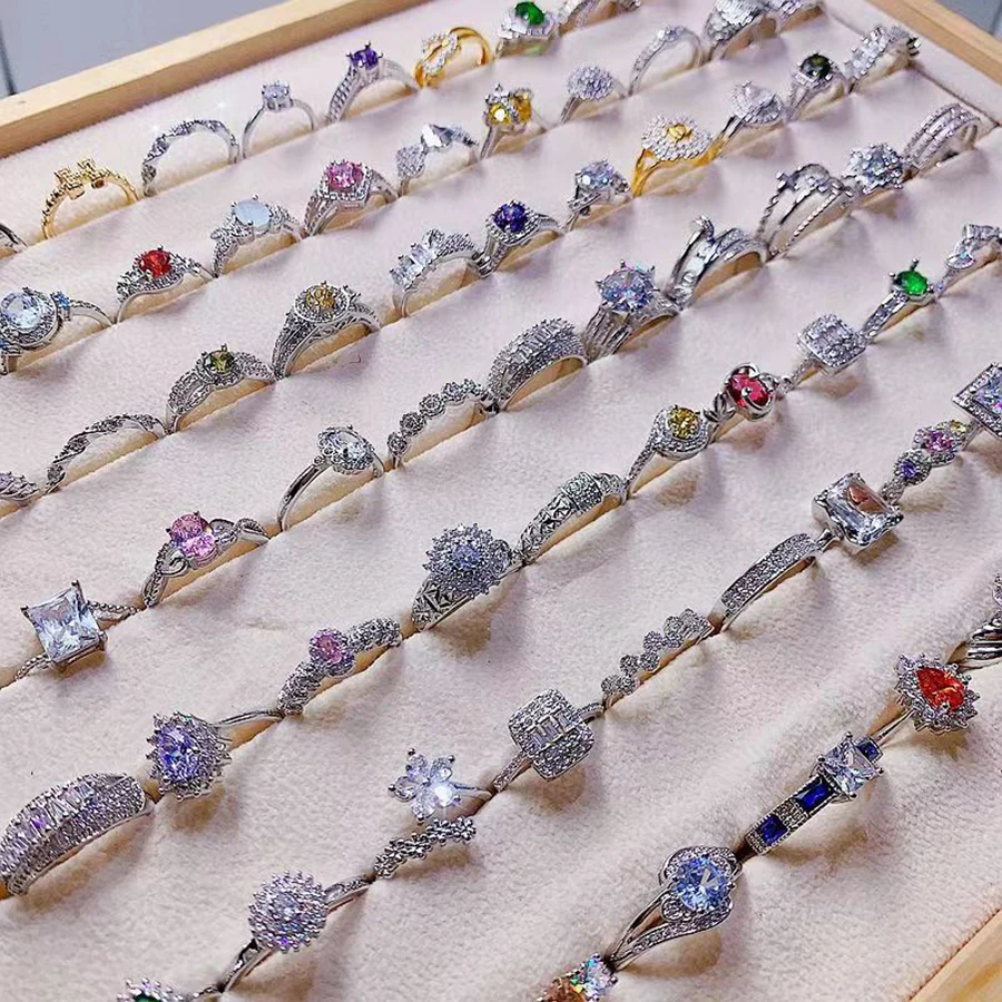 

Оптовая продажа, 20/50 шт./партия, роскошное женское кольцо из медного сплава с инкрустированным микро цирконием, Корейская версия, элегантные аксессуары для пальцев, ювелирные изделия