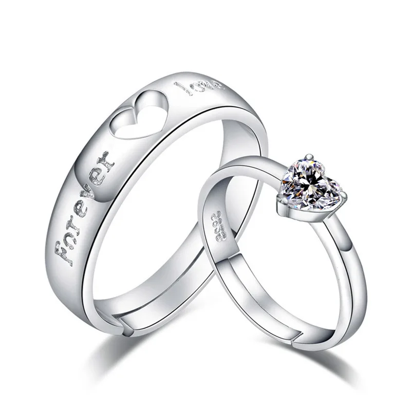 

Forever Love Cute Engagement Couple Rings AAA Zirconia Stone Finger Ring Band Opening Wedding Ring Valentine's Day Present