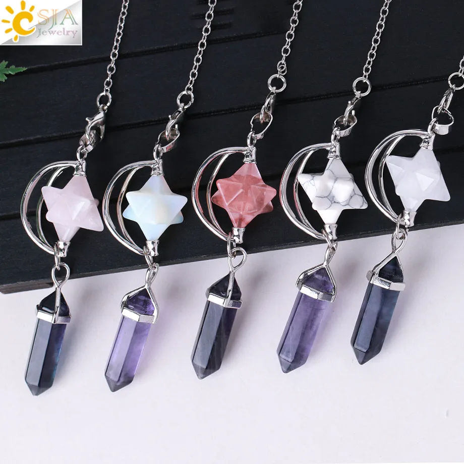 CSJA рейки подвеска-Маятник из хрусталя для Dowsing Divination Merkaba фиолетовый флюорит