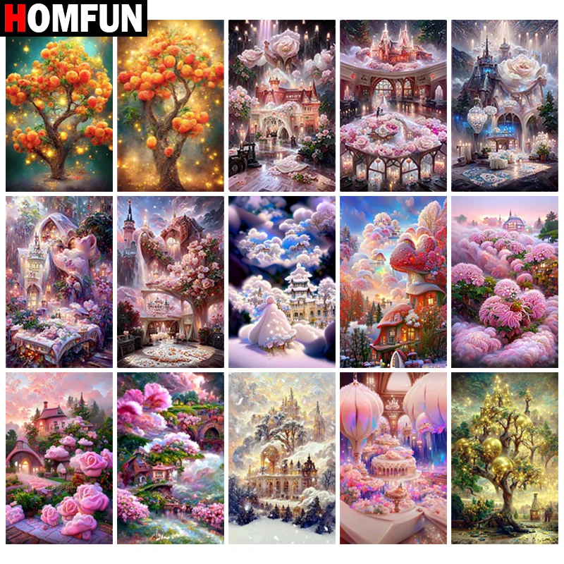 

Алмазная живопись HOMFUN, вышивка крестиком «пейзаж, сад мечты», 5D алмазная вышивка «сделай сам», квадратная/круглая картина