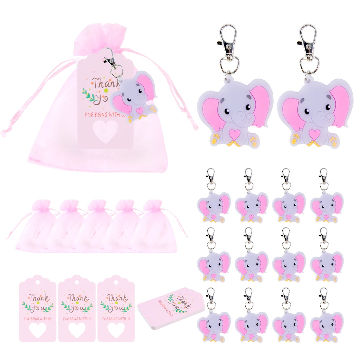 

10/20/30pcs Baby Shower Return Favors for Guests Elephant Keychains with Organza Bags Thank You Tags Gender Reveal Party gifts