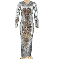 flashing shining silver mirror sequins ankle length long dress singer costumes party evening costume ladies formal dress