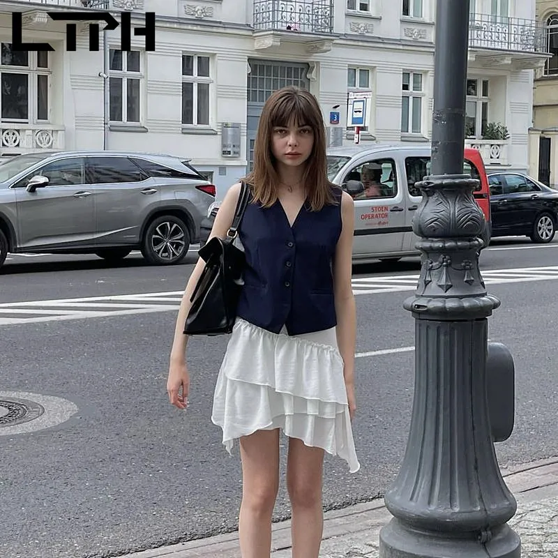 LTPH Streetwear cropped blazer sleeveless waistcoat jackets blazers for women elegant solid short coat summer casual 2023 new