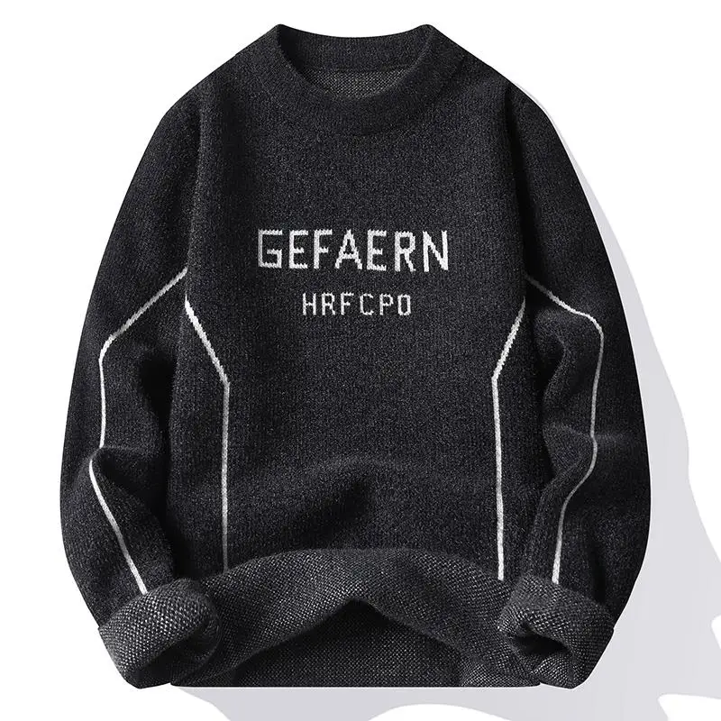 

2022 осенние модные свитера с круглым вырезом, мужская Тонкая трикотажная одежда, джемпер, мягкий теплый пуловер, мужской повседневный Трикотажный свитер с искусственной кожей 2808