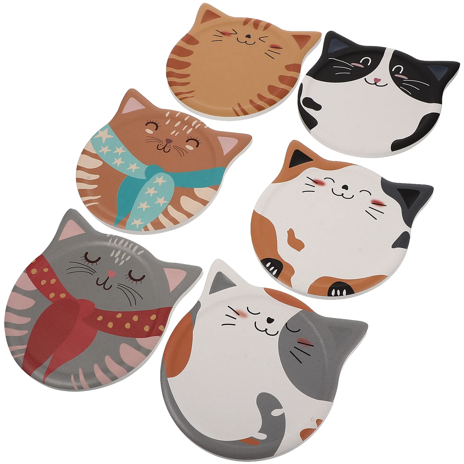 

6 Pcs Cat Absorbent Coaster Desk Decoration Drink Table Coaster Coffee Cup Base Plates Water Coasters Ceramic Coasters