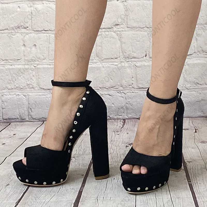 Ronticool/женские сандалии на платформе с ремешком щиколотке замшевые заклепки