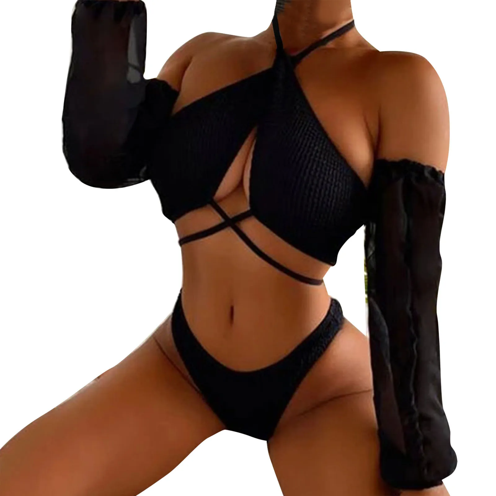 

Купальник женский из двух предметов, пикантный модный топ с разрезом и лямкой на шее, купальные костюмы из двух предметов, шорты для мальчик...