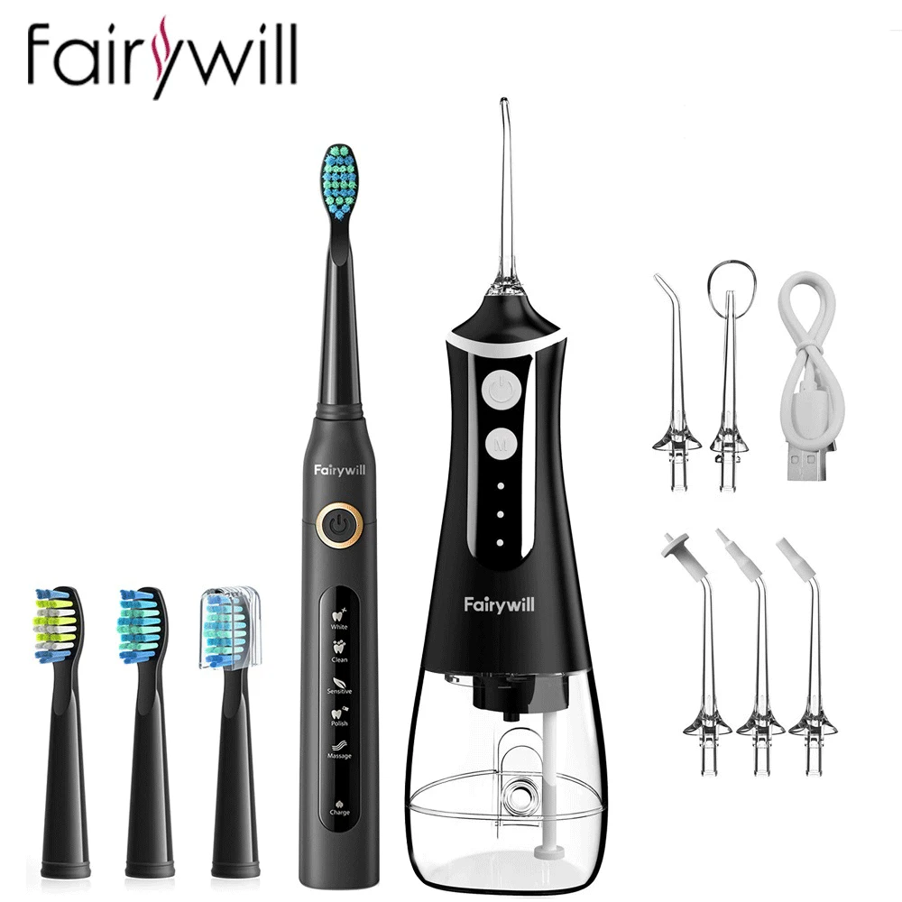 

Fairywill New Portable Oral Irrigator+Sonic Electric Toothbrushes USB Rechargeable Teeth Cleaner for Adult Products FW507+L10