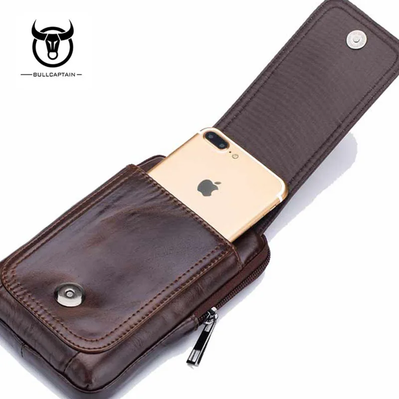 BULL CAPTAIN Genuine Leather Cowhide Men Fanny Waist Belt  Small Bag Male Brand Famous Cell/Mobile Phone Case Purse Bags