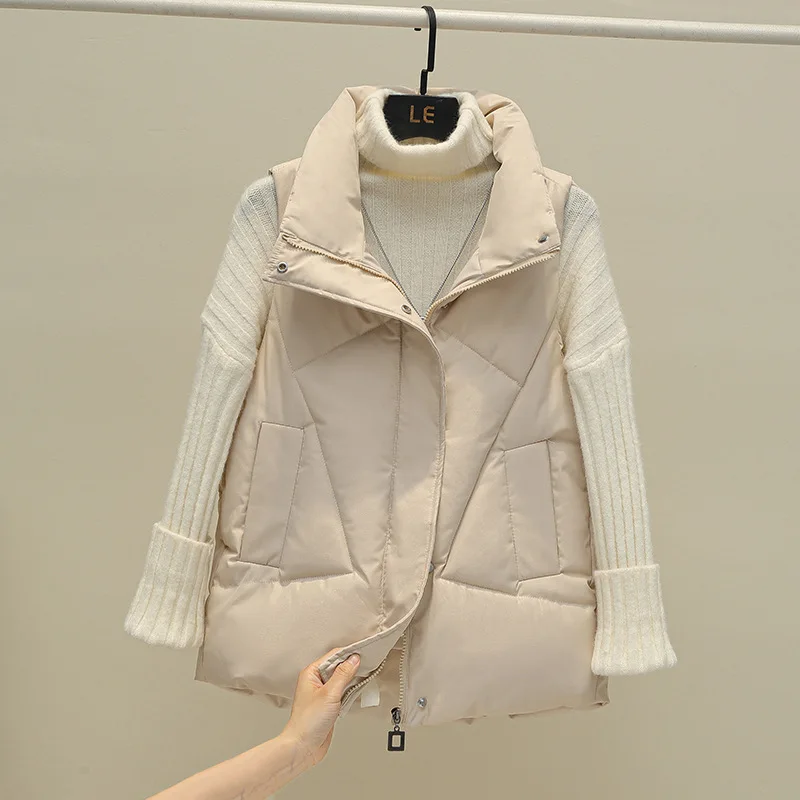 

2022 New Autumn Winter Solid Loose Vest Women Down Cotton Vest Female Warm Sleeveless Short Coat Jacket Windproof Warm Waistcoat