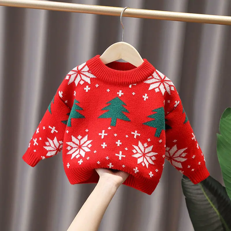 Купи Girls'Christmas New Year Thickened Integral Velvet Sweater Girls' Extra Thick Warm Pullover Knitwear Girls' Baby Cotton Knitwear за 863 рублей в магазине AliExpress