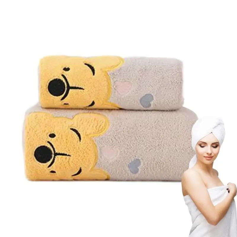 

Bath Towel Set Cartoon Washcloths Sets Soft Quick Drying Bathroom Towels Coral Fleece Shower Towels Set 1 Hand Towel 1 Bath