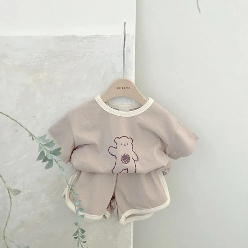 

2022 Summer Baby Suit Cartoon Bear Print T-shirt + Loose Shorts 2Pcs Set Cotton Toddler Set Casual Infant Clothes Baby Outfits