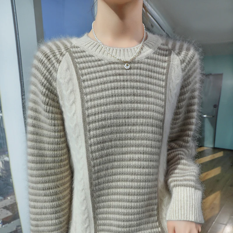 Осень и зима новый женский свитер из 100% норки кашемира джемпер с круглым вырезом