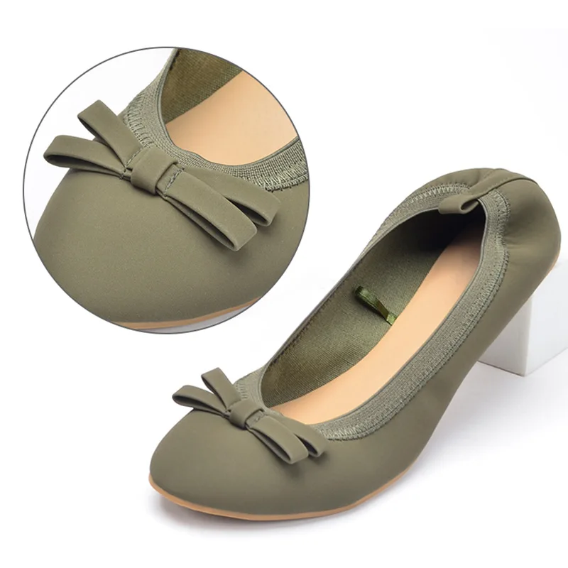 Elegant Flat Shoes Woman Fashion Bowknot Women Flats Shallow Mocassin Femme Foldable Round Toe Slip on Leather Women Loafers