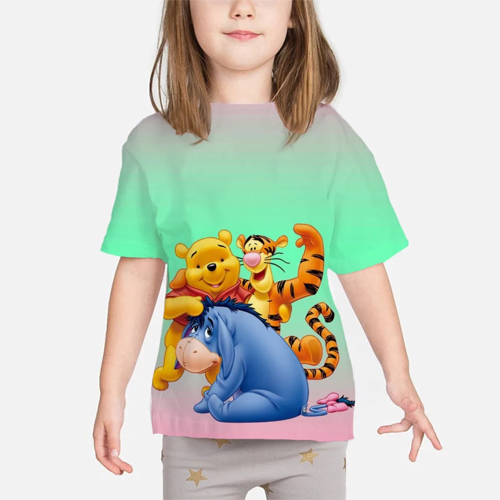

Disney Winnie the Pooh Mickey Print Kids T shirt Cartoon Summer Top Graphic Tee Children T-Shirt Disney Girls Casual T-shirt